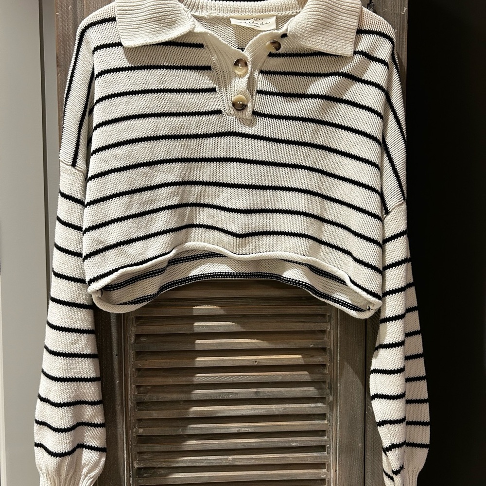 American Threads Black and White Button-Up Sweater